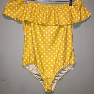 Yellow and white polka dot bodysuit Large